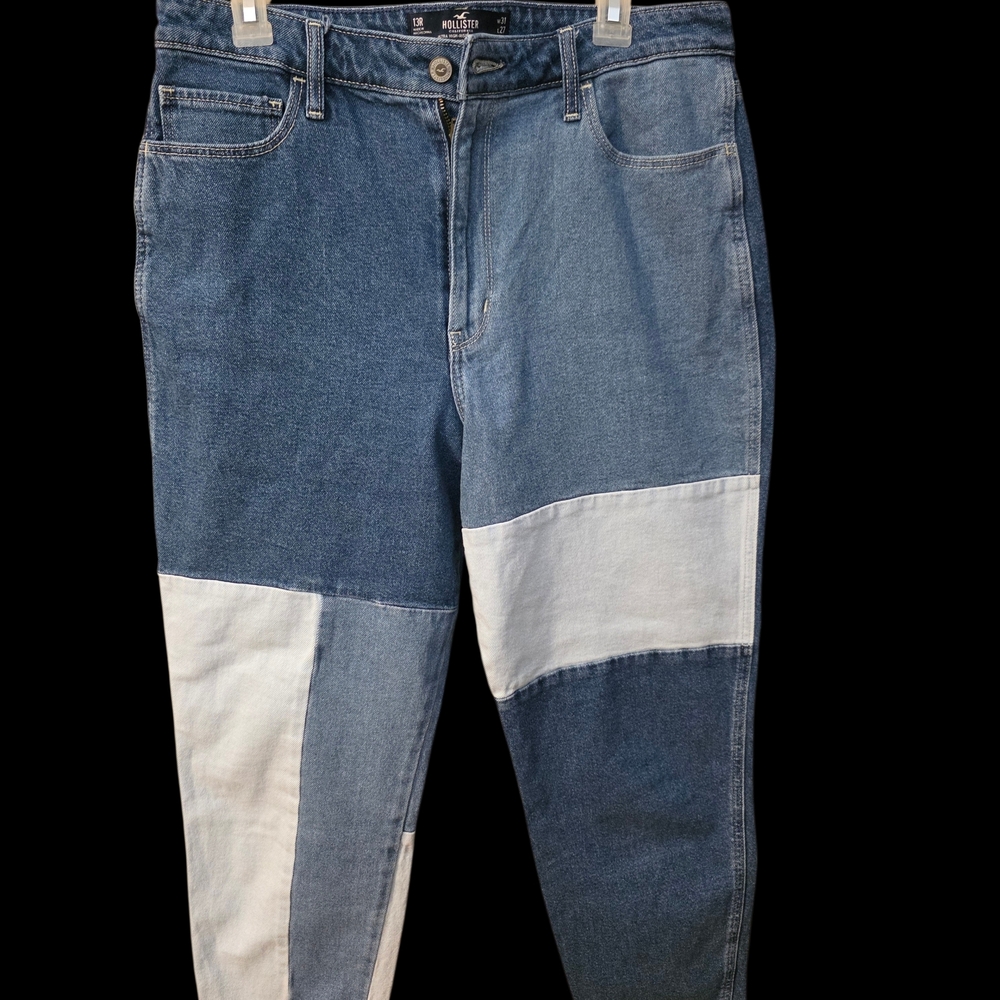 Hollister Women's High Rise Patchwork Jeans - Blue and White..NWOT